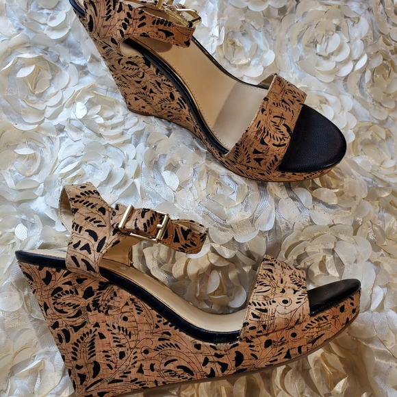 Jessica Simpson | Shoes | Jessica Simpson Black And Tan Cork Wedge Heel ...